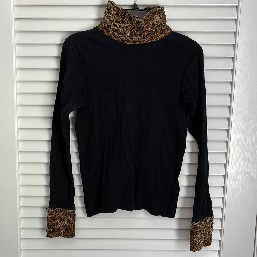 90’s Y2K Vintage Blueprint Shirt Chenille Accent Turtleneck One Size M/L
